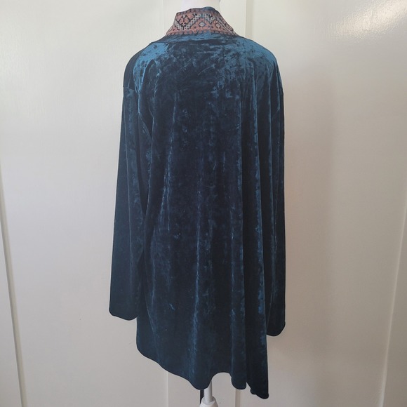 Andree by Unit Velvet Kimono Women 2X Teal Excellent Embroidered Open Cardigan - Picture 2 of 8